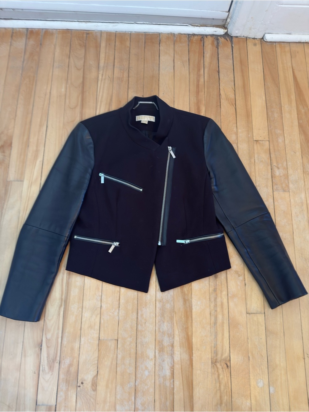Michael Kors Moto Jacket with Leather Sleeves Size 12